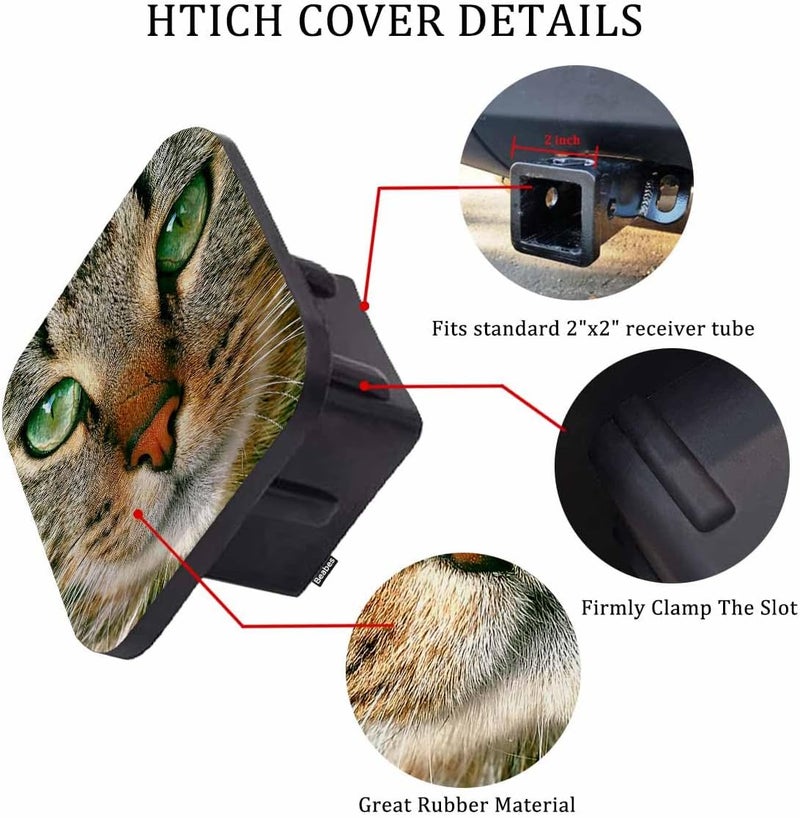 Beabes Trailer Hitch Cover 2 Inch Cat, Funny Kitten Cat Portrait Green Eyes Heavy-Duty Tow Rear Receivers Plug Covers, 2" Rubber Towing Hitch Cover for Trucks Cars SUVs Sedans - Image 3